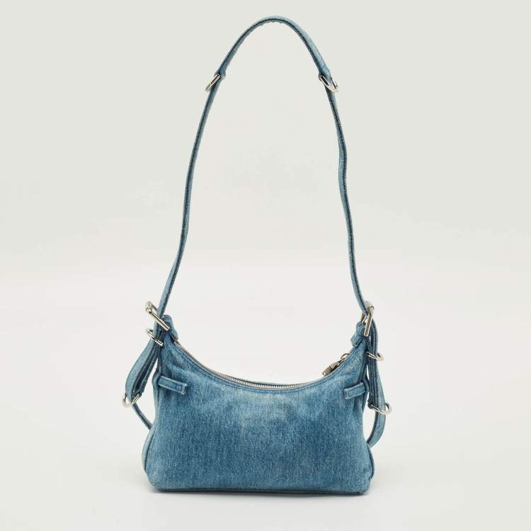 Pre Owned Givenchy Moyou Mini Light Blue Denim Hobo