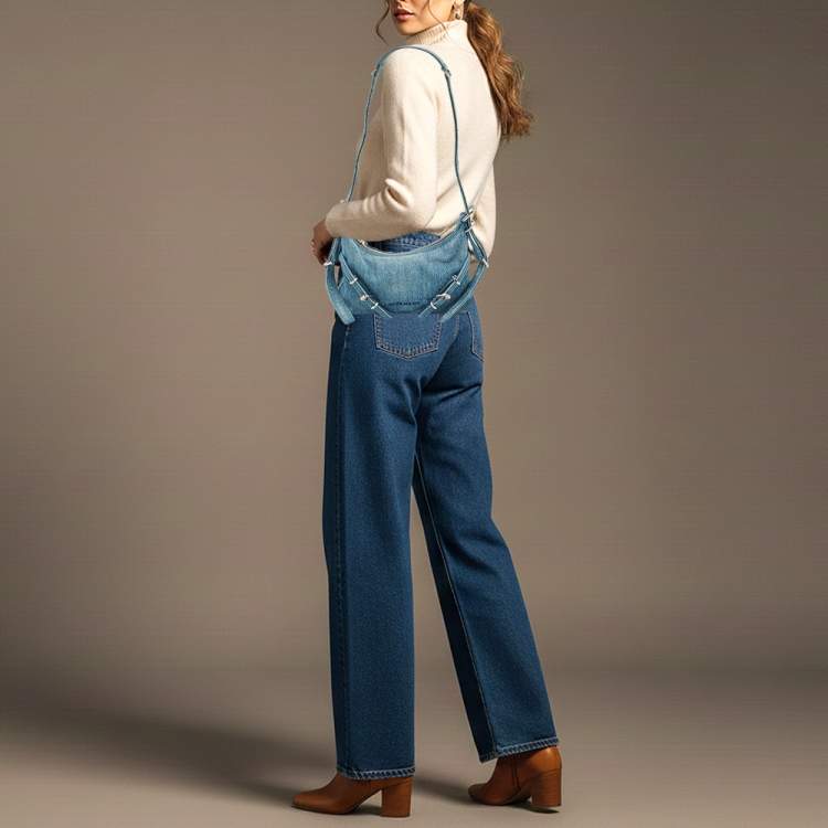 Pre Owned Givenchy Moyou Mini Light Blue Denim Hobo