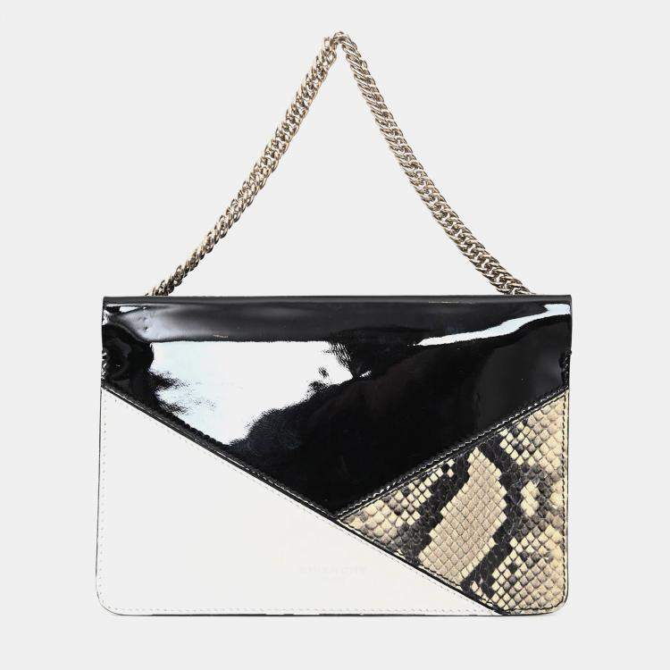 Pre Owned Givenchy Black Patent/Snake Print Leather Cross 3 Bag with Strap