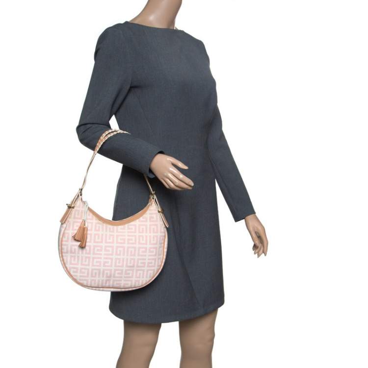 Pre Owned Givenchy Pink/Beige Signature Canvas and Leather Hobo 