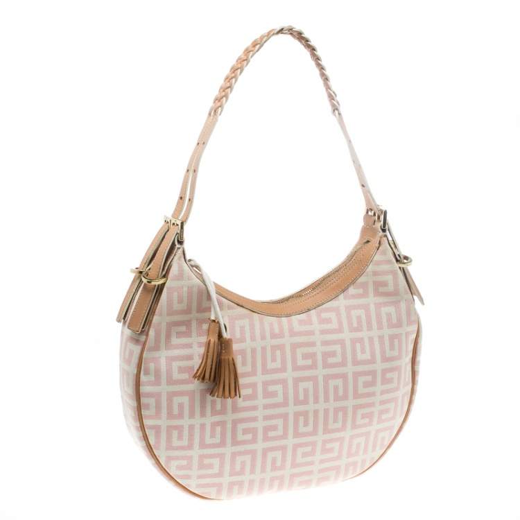 Pre Owned Givenchy Pink/Beige Signature Canvas and Leather Hobo 