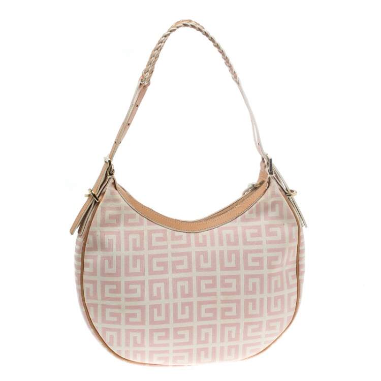 Pre Owned Givenchy Pink/Beige Signature Canvas and Leather Hobo 