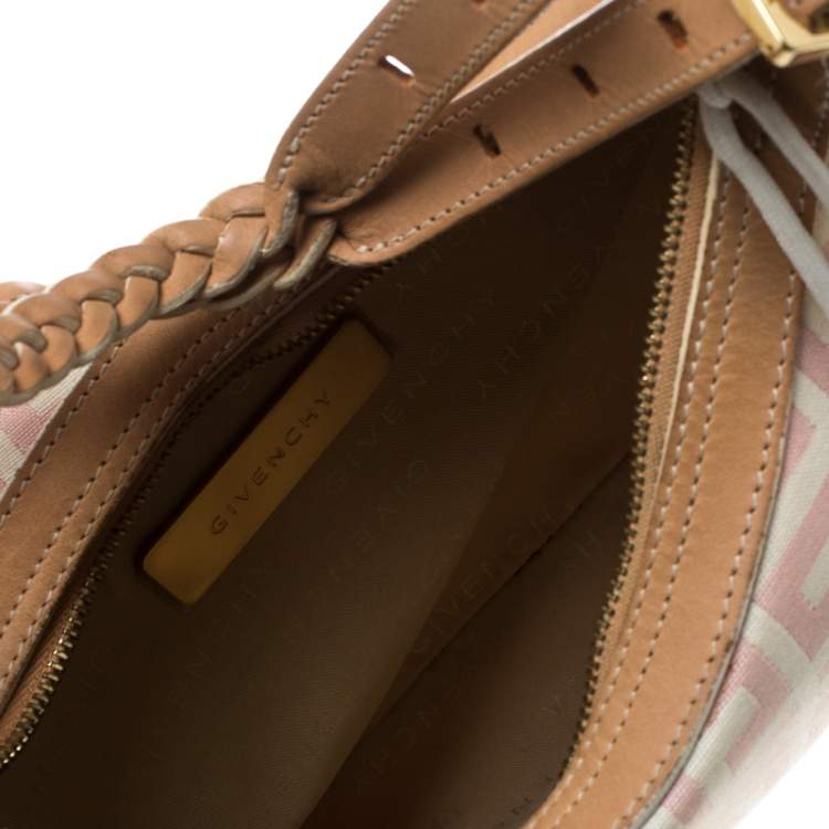 Pre Owned Givenchy Pink/Beige Signature Canvas and Leather Hobo 