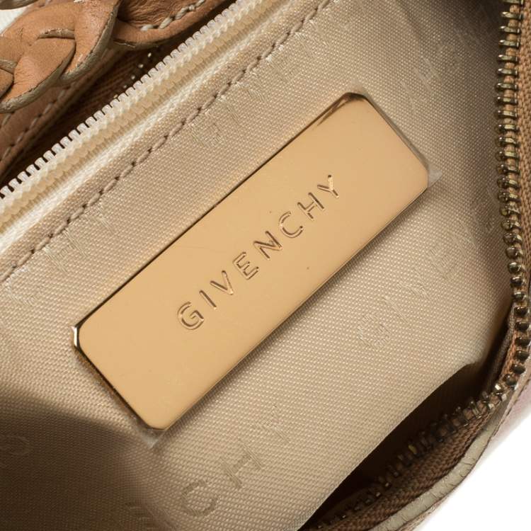 Pre Owned Givenchy Pink/Beige Signature Canvas and Leather Hobo 