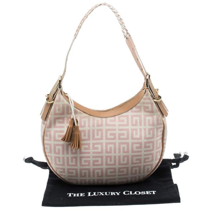 Pre Owned Givenchy Pink/Beige Signature Canvas and Leather Hobo 