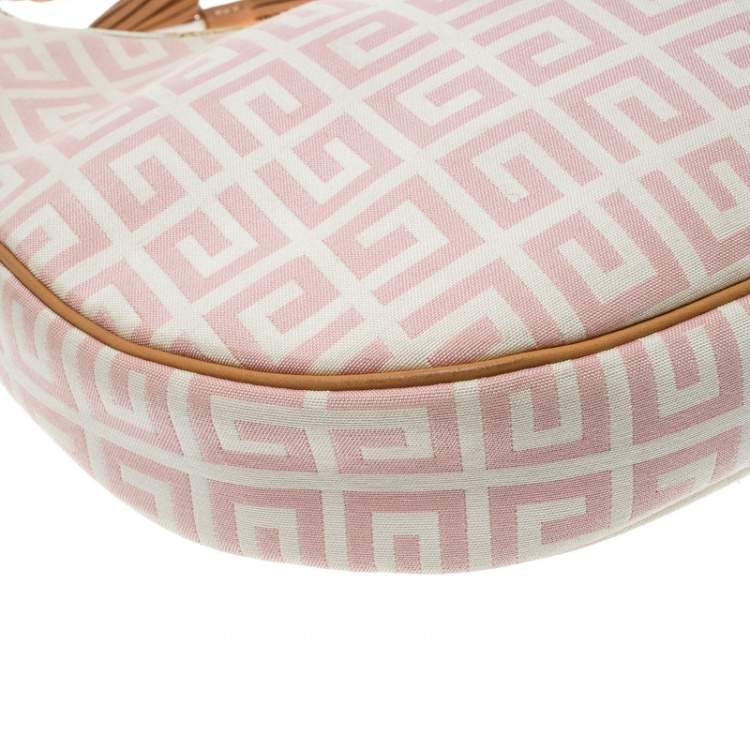 Pre Owned Givenchy Pink/Beige Signature Canvas and Leather Hobo 