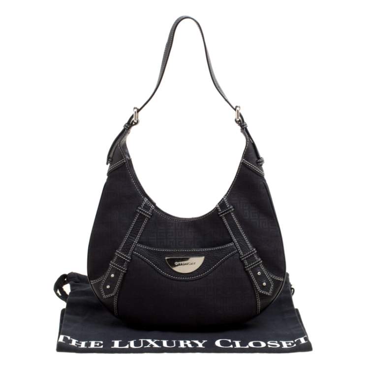 Pre Owned Givenchy Black Signature Canvas and Leather Hobo 