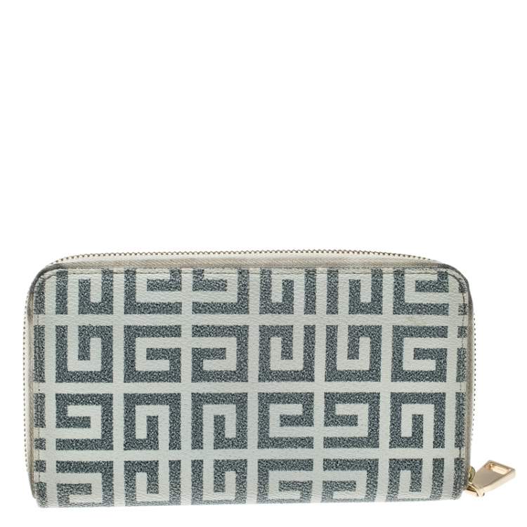 Pre Owned Givenchy White/Grey Coated Canvas Antigona Zip Around Wallet