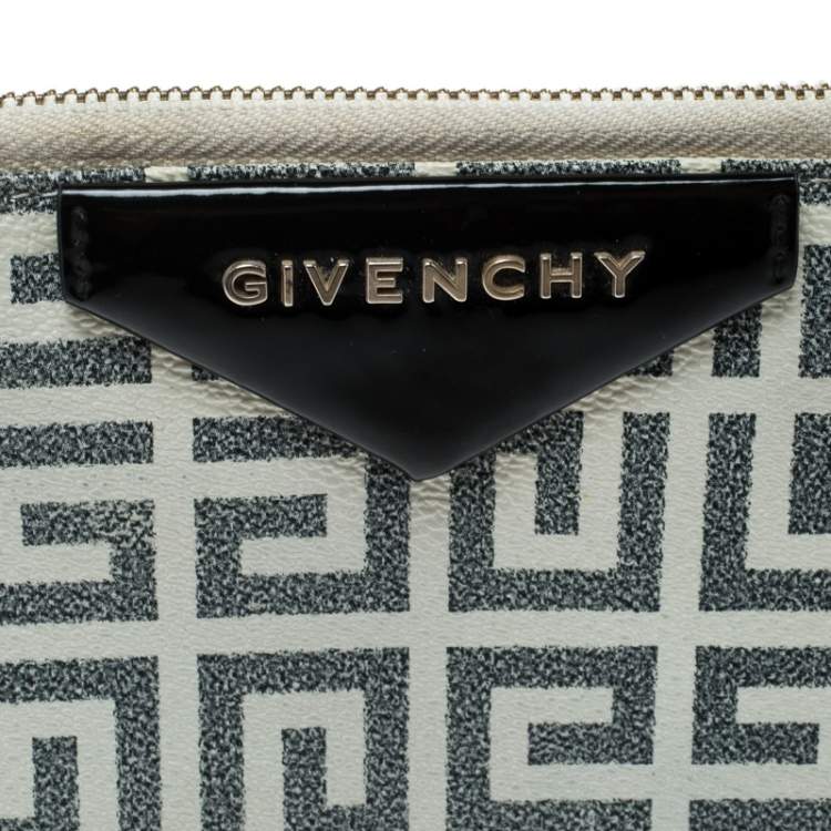 Pre Owned Givenchy White/Grey Coated Canvas Antigona Zip Around Wallet