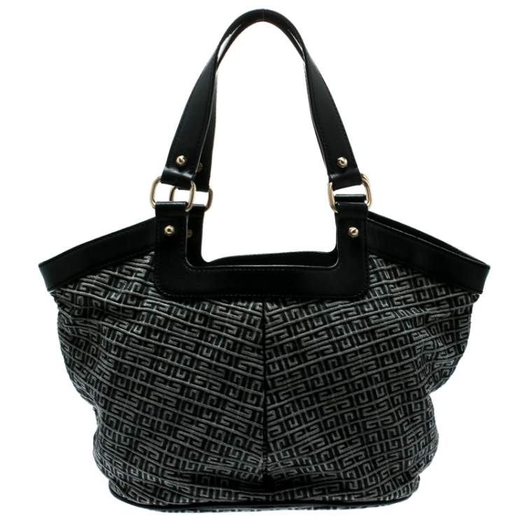 Pre Owned Givenchy Black/Grey Monochrome Signature Fabric and Leather Hobo