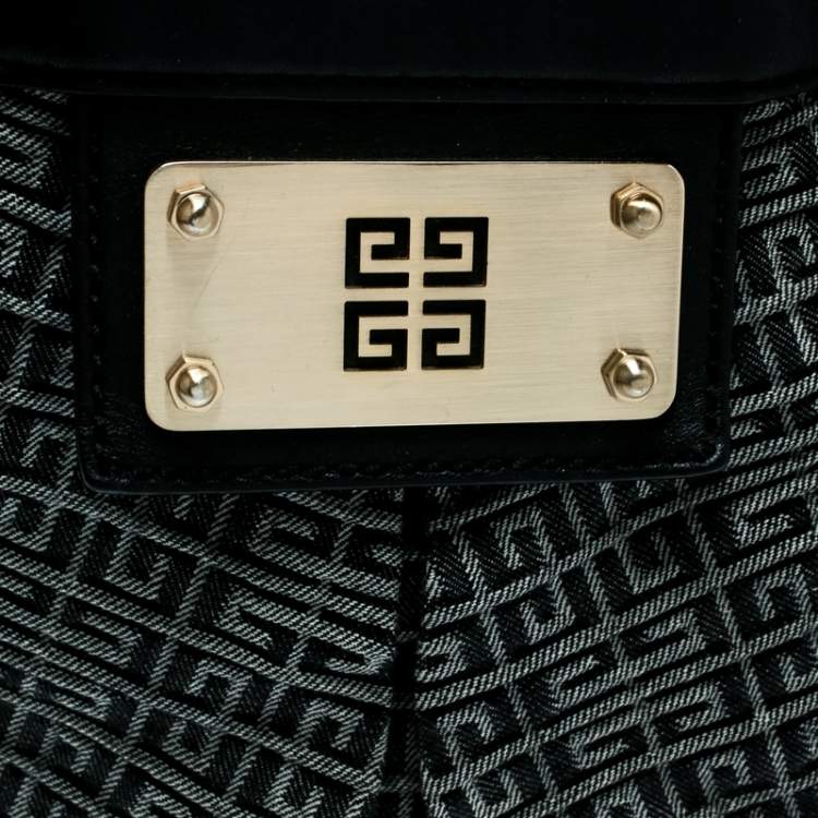 Pre Owned Givenchy Black/Grey Monochrome Signature Fabric and Leather Hobo