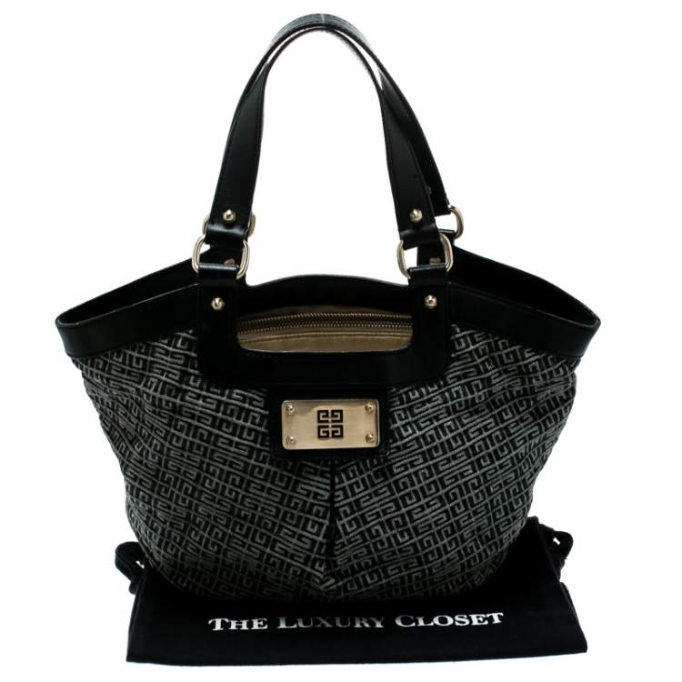 Pre Owned Givenchy Black/Grey Monochrome Signature Fabric and Leather Hobo