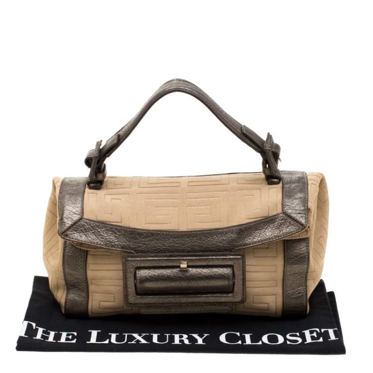 Pre Owned Givenchy Cream and Metallic Brown Canvas And Leather Satchel