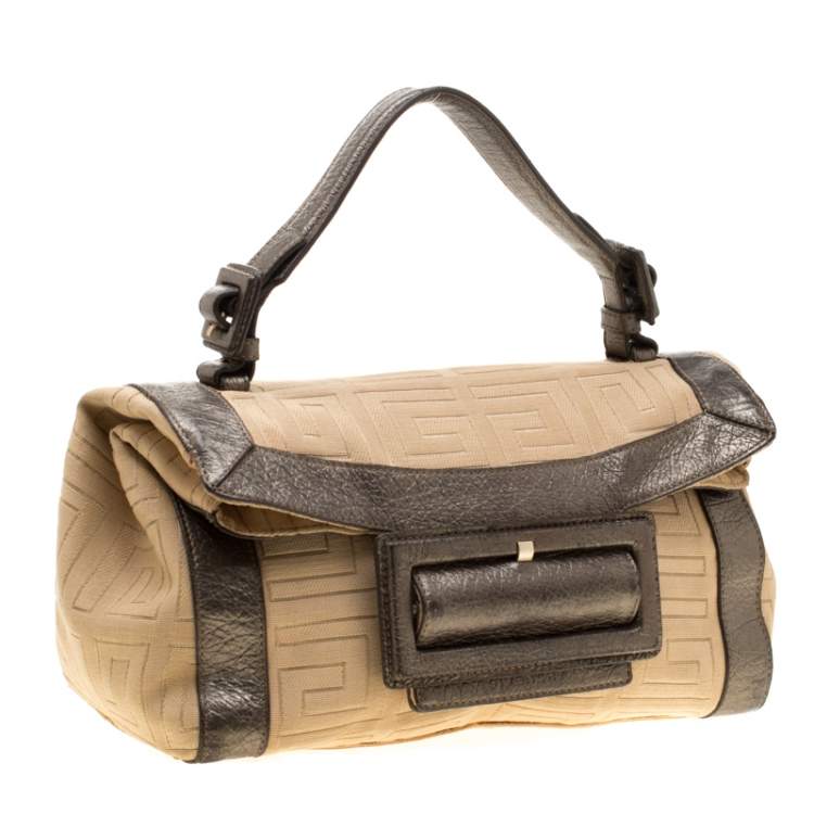 Pre Owned Givenchy Cream and Metallic Brown Canvas And Leather Satchel
