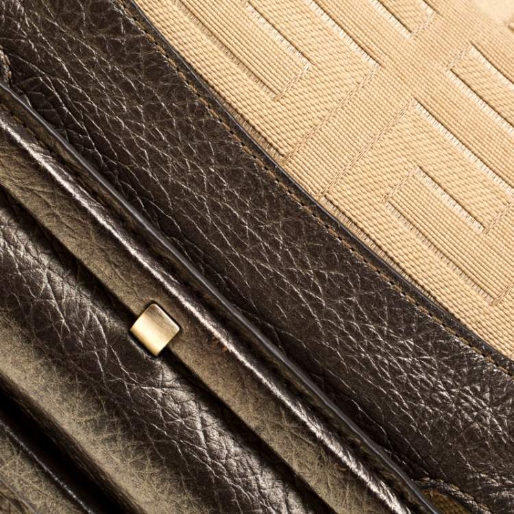Pre Owned Givenchy Cream and Metallic Brown Canvas And Leather Satchel