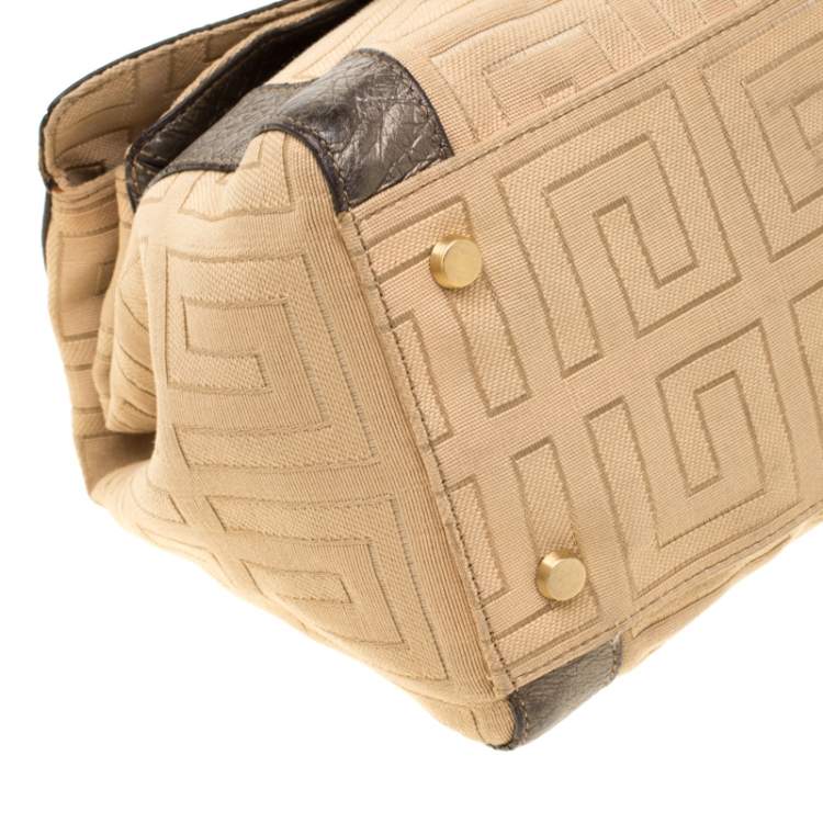 Pre Owned Givenchy Cream and Metallic Brown Canvas And Leather Satchel
