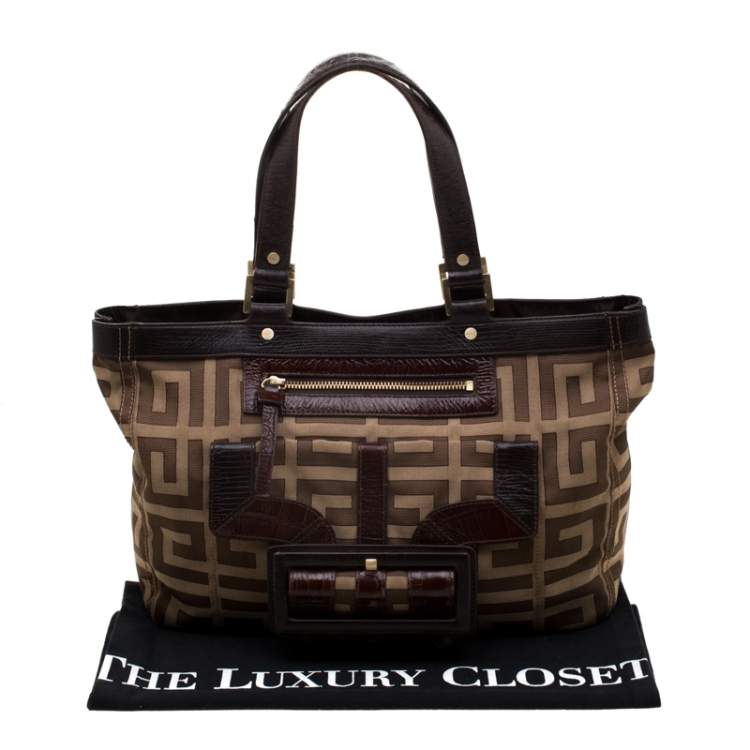 Pre Owned Givenchy Brown Monogram Canvas And Croc Embossed Leather Tote