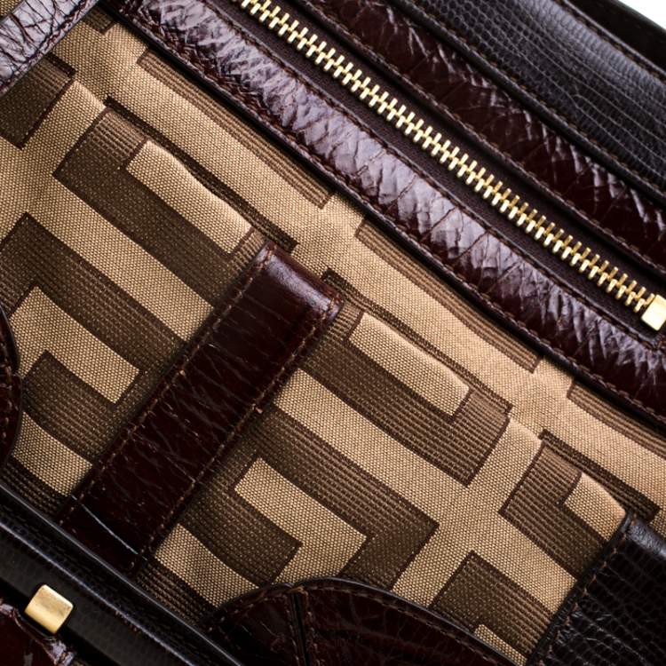 Pre Owned Givenchy Brown Monogram Canvas And Croc Embossed Leather Tote