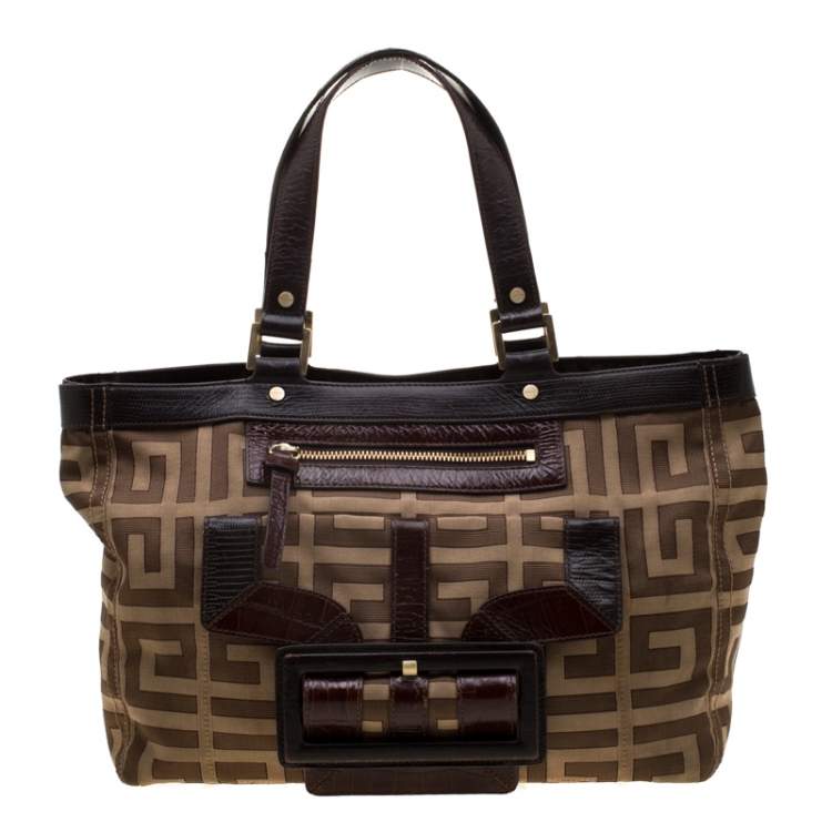 Givenchy Brown Monogram Canvas And Croc Embossed Leather Tote 