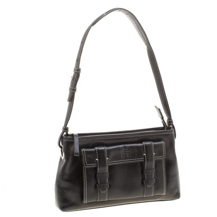 Pre Owned Givenchy Black Leather Pocket Shoulder Bag