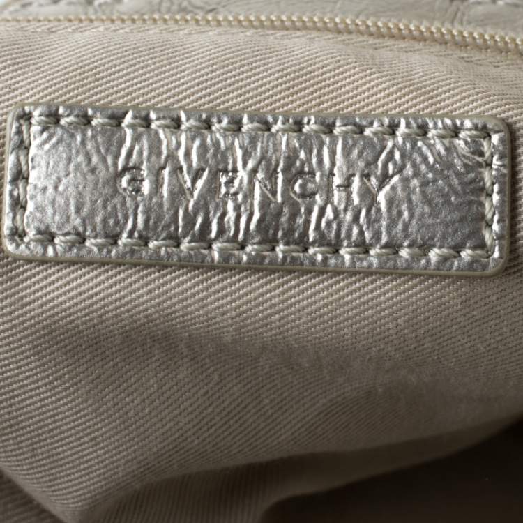 Pre Owned Givenchy Beige Shimmering Canvas and Leather Trim Hobo