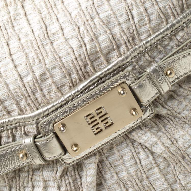 Pre Owned Givenchy Beige Shimmering Canvas and Leather Trim Hobo