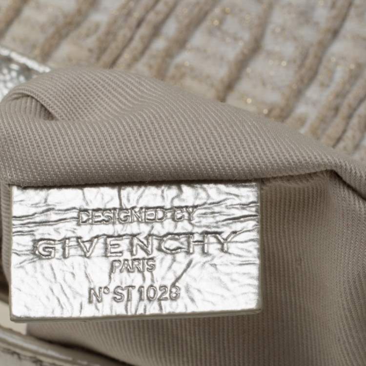 Pre Owned Givenchy Beige Shimmering Canvas and Leather Small Trim Hobo