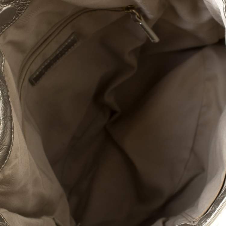 Pre Owned Givenchy Beige Shimmering Canvas and Leather Small Trim Hobo