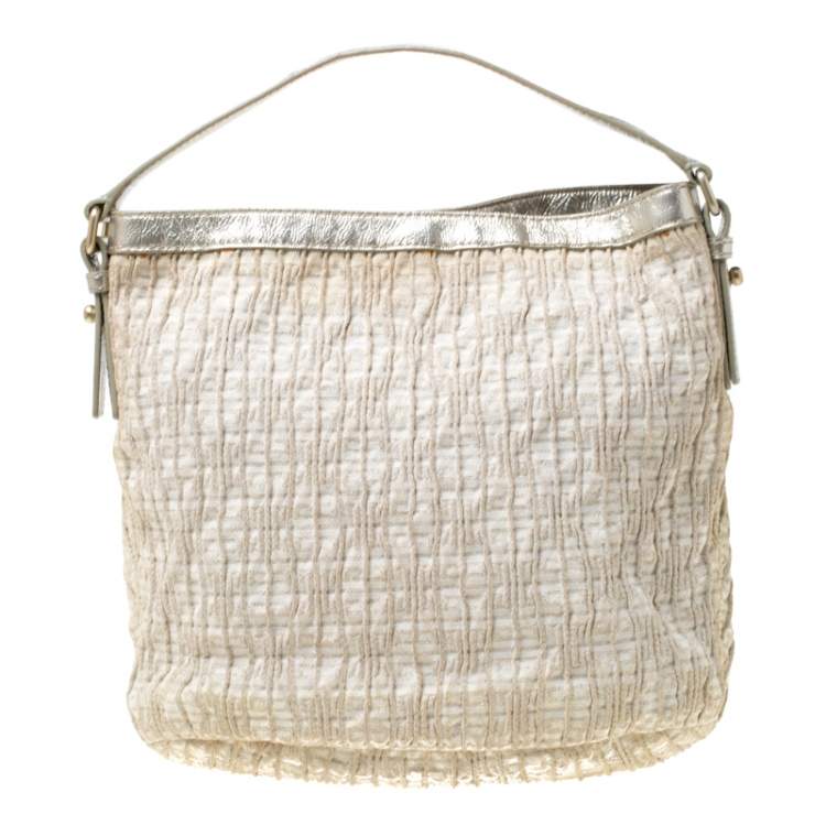 Pre Owned Givenchy Beige Shimmering Canvas and Leather Small Trim Hobo