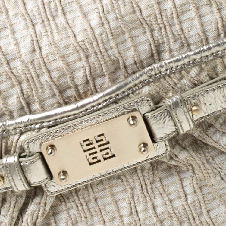 Pre Owned Givenchy Beige Shimmering Canvas and Leather Small Trim Hobo