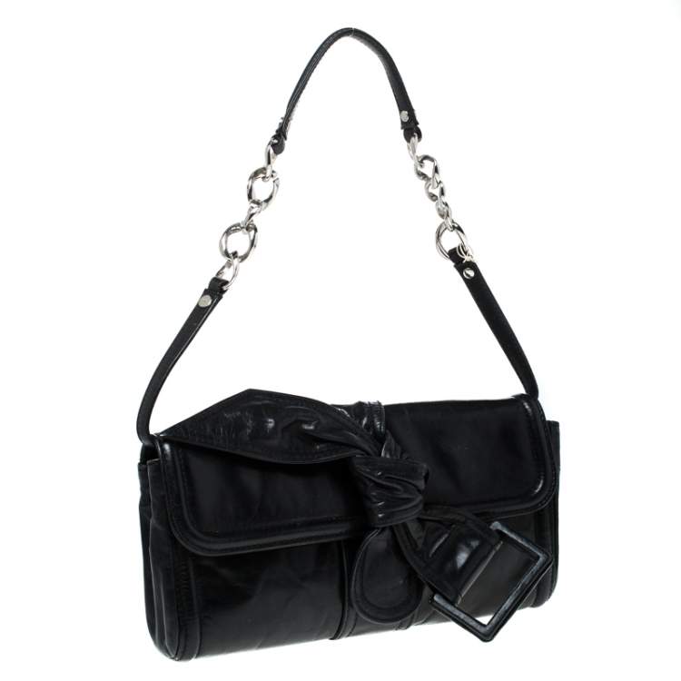 Pre Owned Givenchy Black Leather Knot Clutch