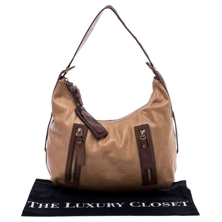 Pre Owned Givenchy Beige/Brown Monogram Embossed Leather Double Zip Pocket Hobo