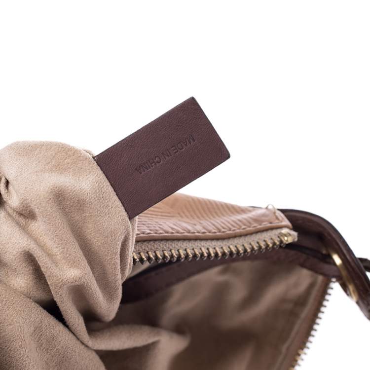 Pre Owned Givenchy Beige/Brown Monogram Embossed Leather Double Zip Pocket Hobo