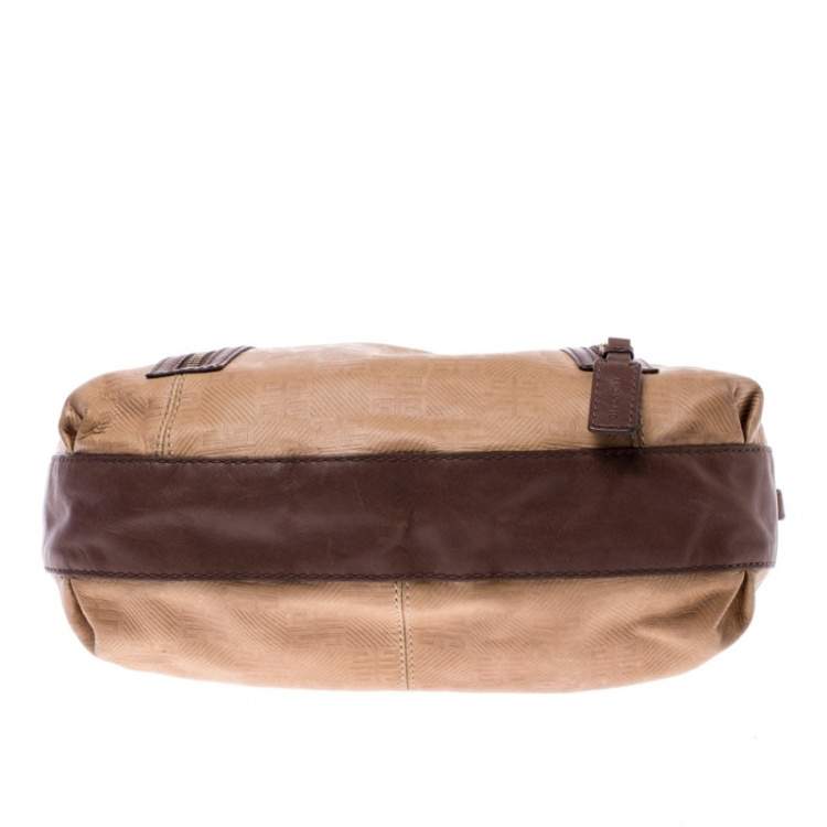 Pre Owned Givenchy Beige/Brown Monogram Embossed Leather Double Zip Pocket Hobo