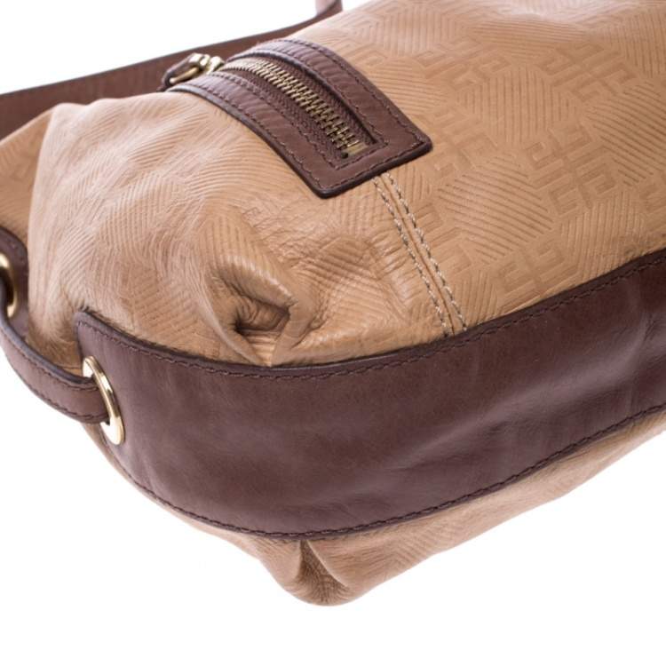 Pre Owned Givenchy Beige/Brown Monogram Embossed Leather Double Zip Pocket Hobo