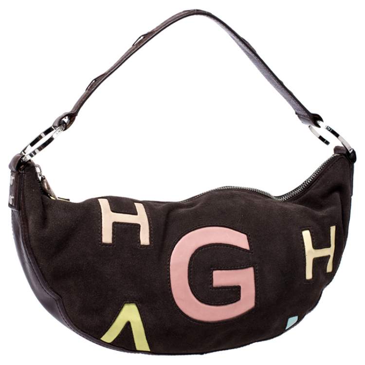 مملوكة مسبقًا Givenchy Dark Brown Nubuck and Leather Half Moon Hobo