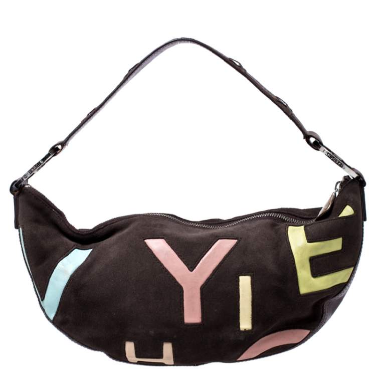 مملوكة مسبقًا Givenchy Dark Brown Nubuck and Leather Half Moon Hobo