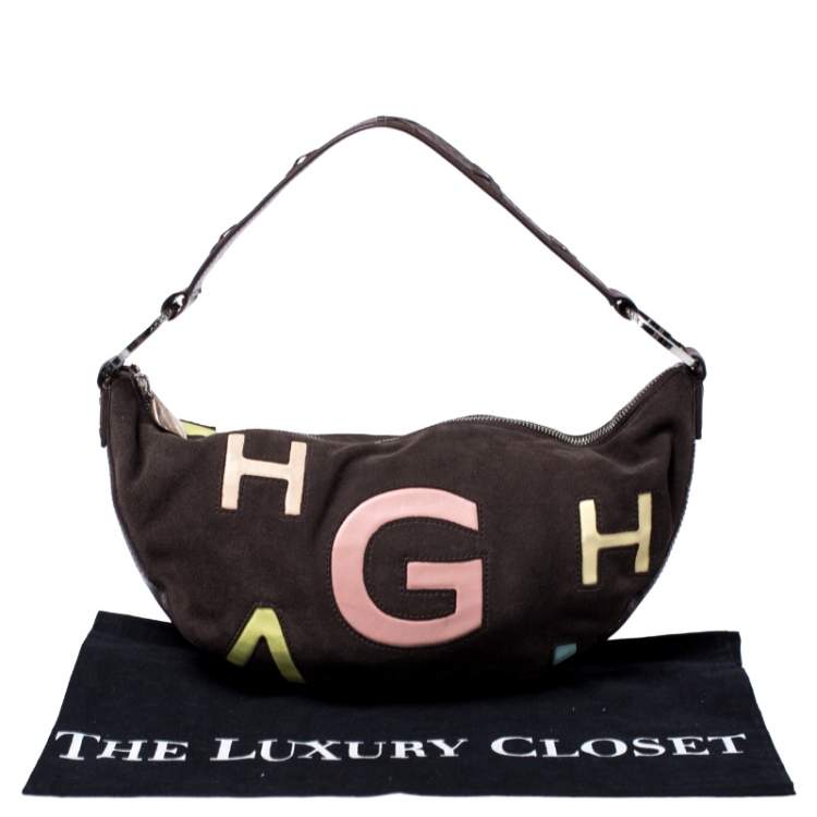 مملوكة مسبقًا Givenchy Dark Brown Nubuck and Leather Half Moon Hobo