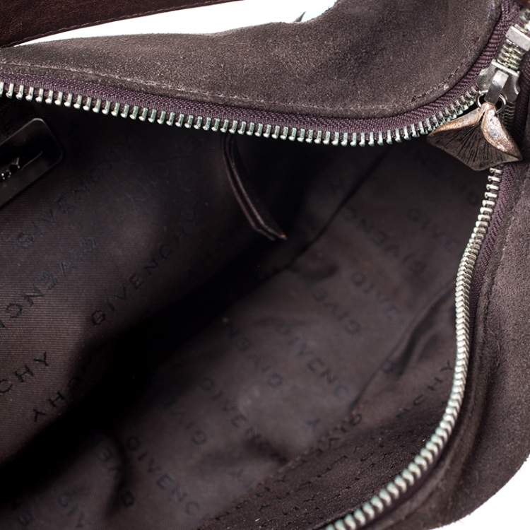 مملوكة مسبقًا Givenchy Dark Brown Nubuck and Leather Half Moon Hobo