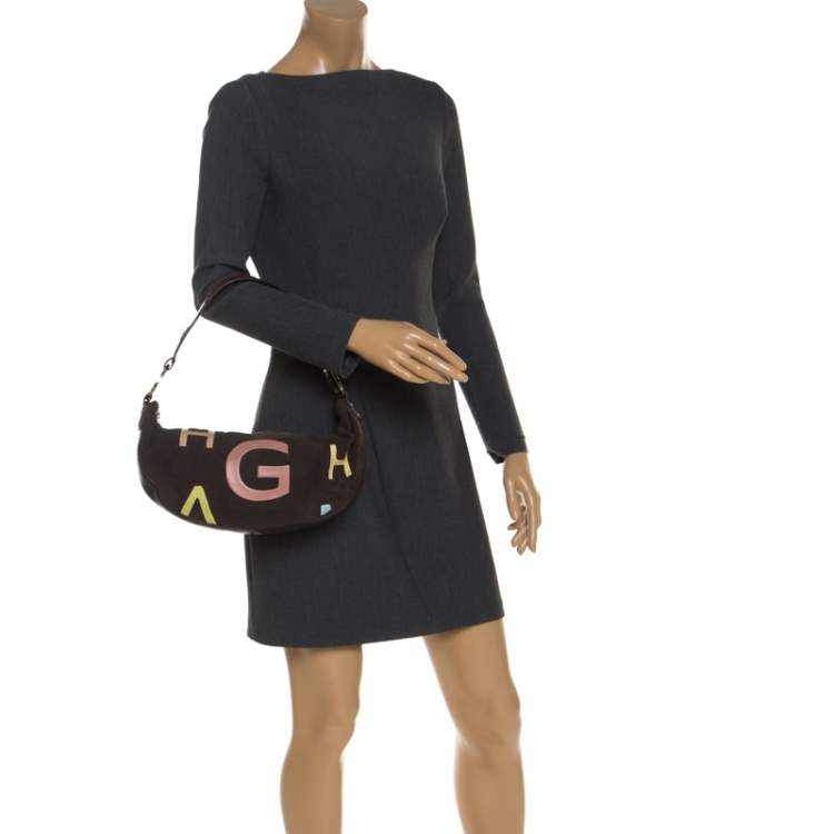 مملوكة مسبقًا Givenchy Dark Brown Nubuck and Leather Half Moon Hobo