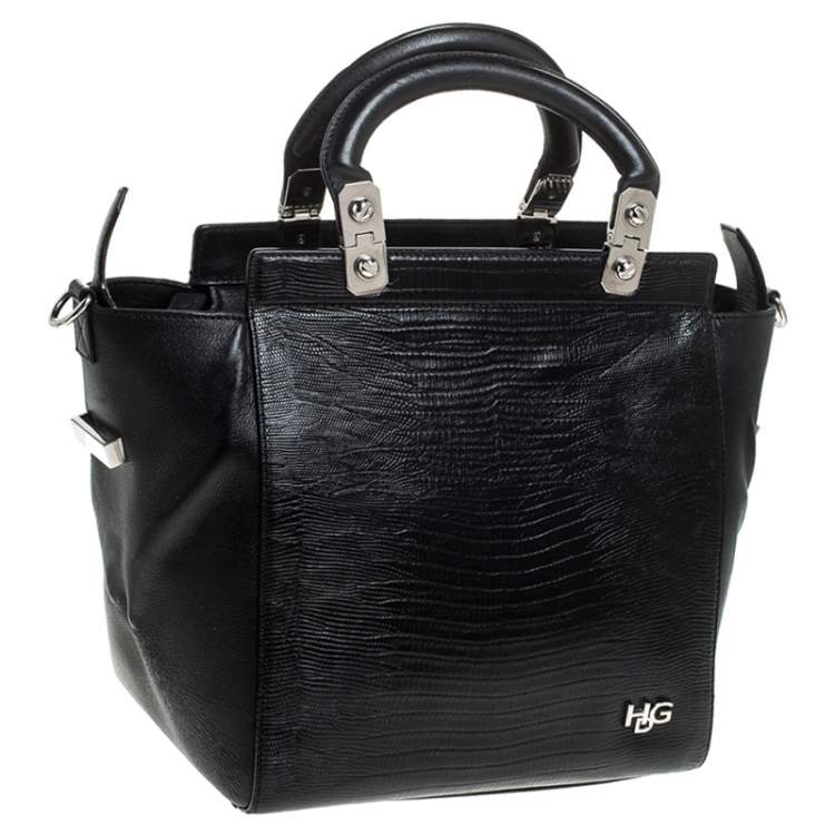 Pre Owned Givenchy Black Croc Embossed Leather Satchel