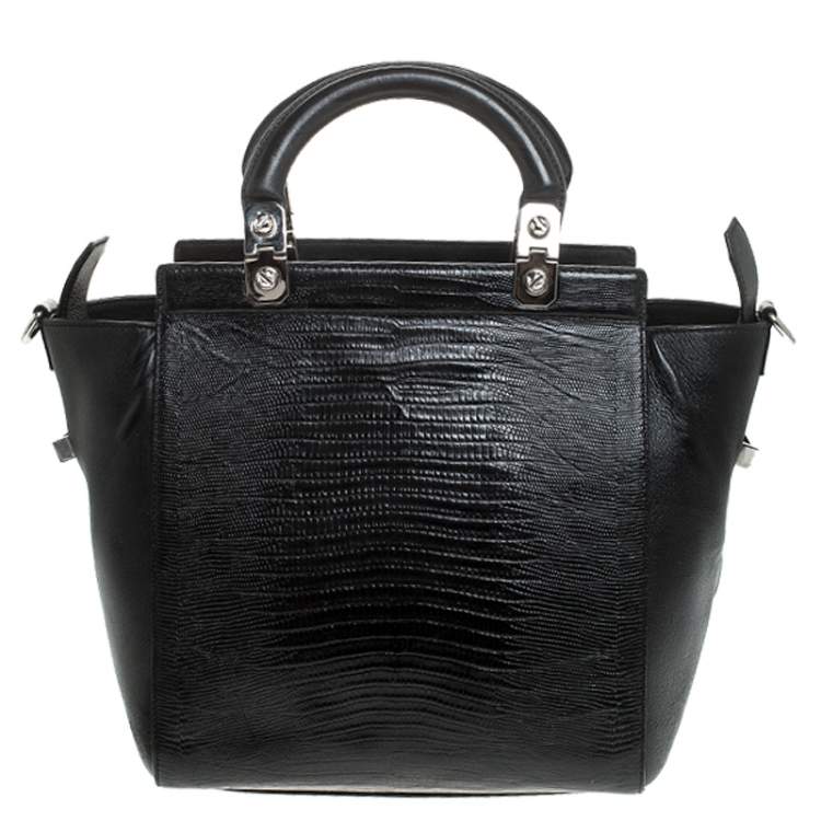 Pre Owned Givenchy Black Croc Embossed Leather Satchel