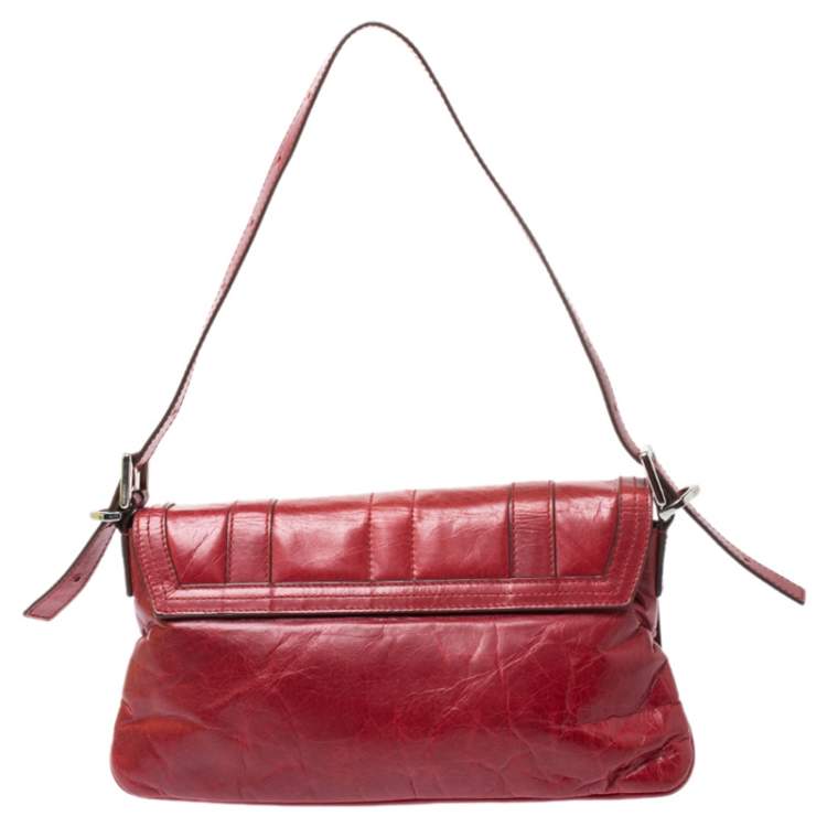 Pre Owned Givenchy Red Leather Logo Shoulder Bag