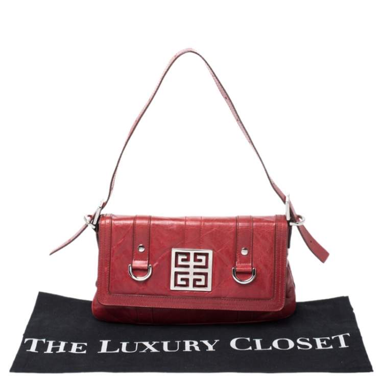 Pre Owned Givenchy Red Leather Logo Shoulder Bag
