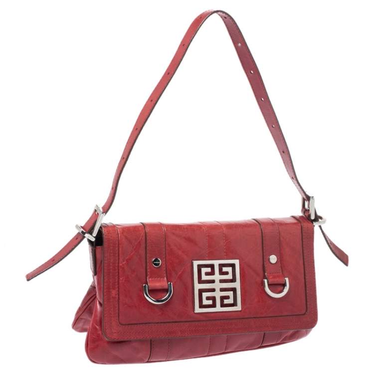 Givenchy Red Leather Logo Shoulder Bag 