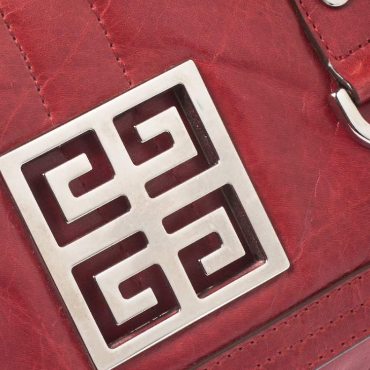 Pre Owned Givenchy Red Leather Logo Shoulder Bag