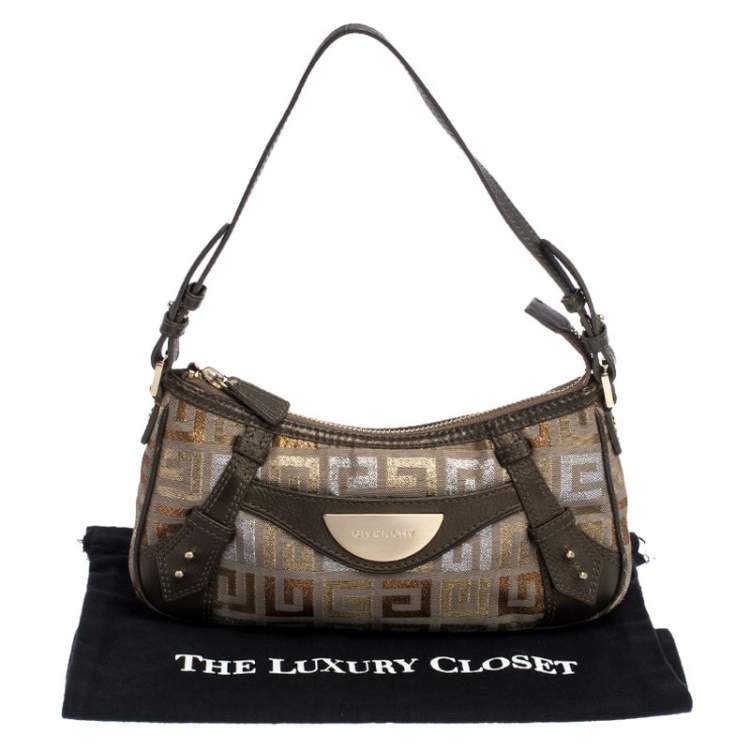 Pre Owned Givenchy Beige/Metallic Monogram Canvas and Leather Baguette