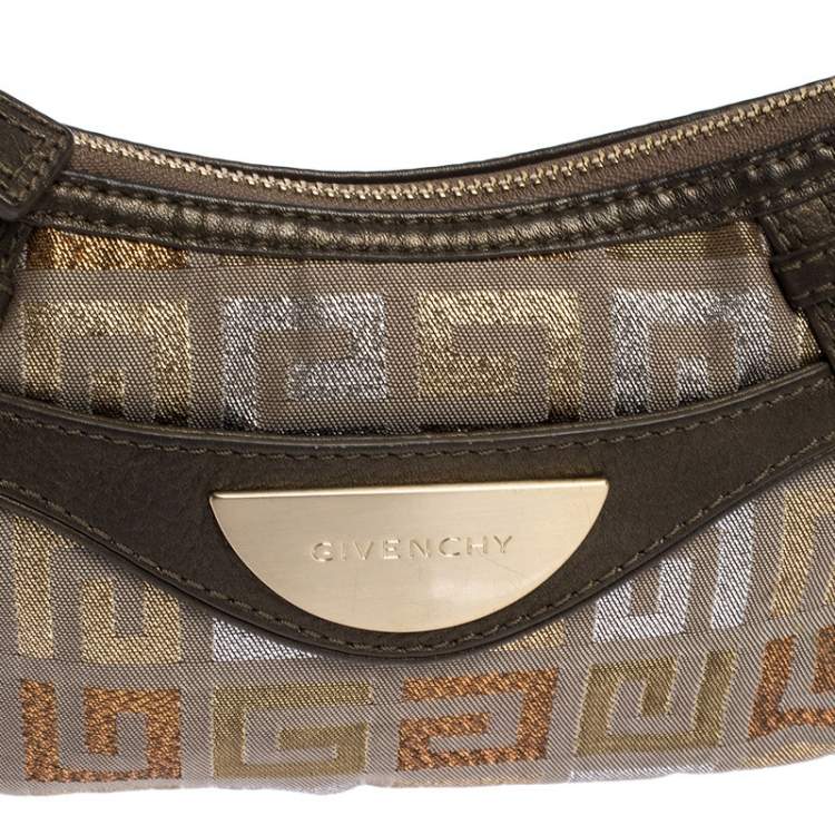 Pre Owned Givenchy Beige/Metallic Monogram Canvas and Leather Baguette