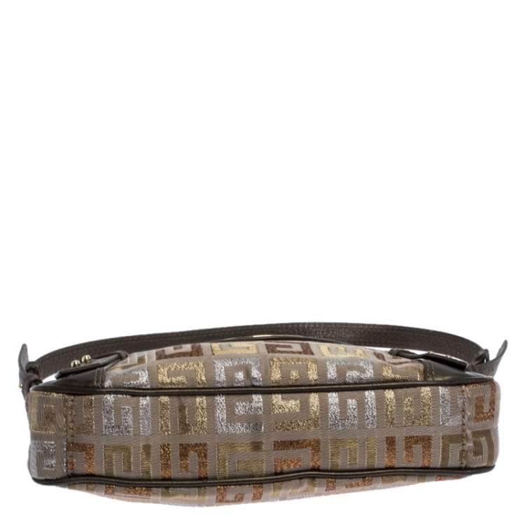 Pre Owned Givenchy Beige/Metallic Monogram Canvas and Leather Baguette