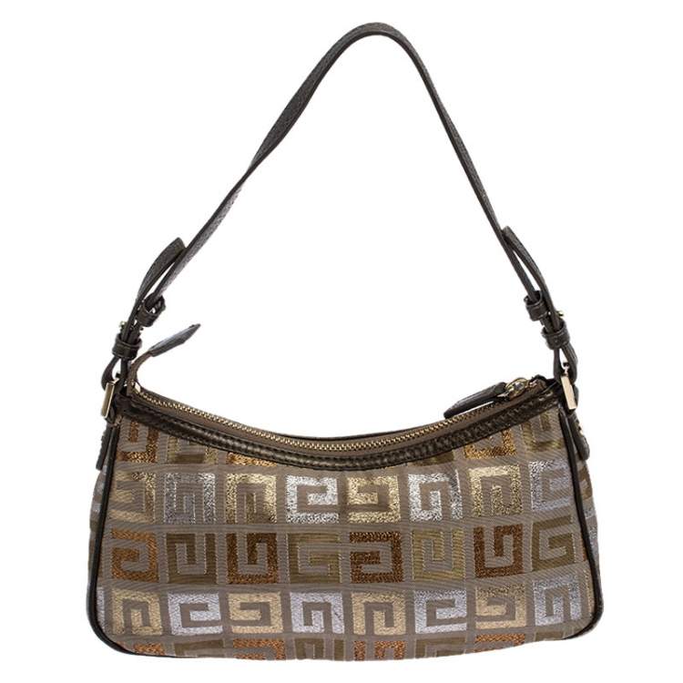 Pre Owned Givenchy Beige/Metallic Monogram Canvas and Leather Baguette